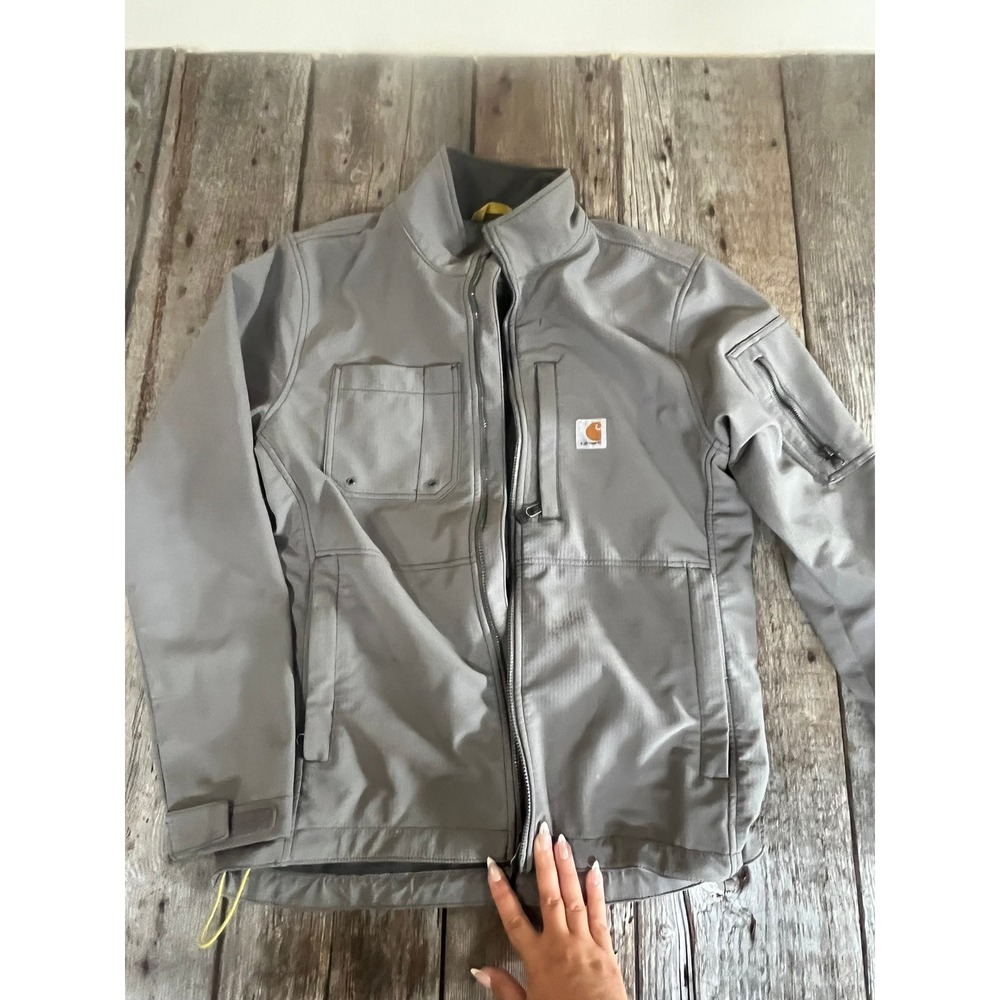 Carhartt Mens Gray Softshell Full Zip Jacket Utility Pocket Size Medium